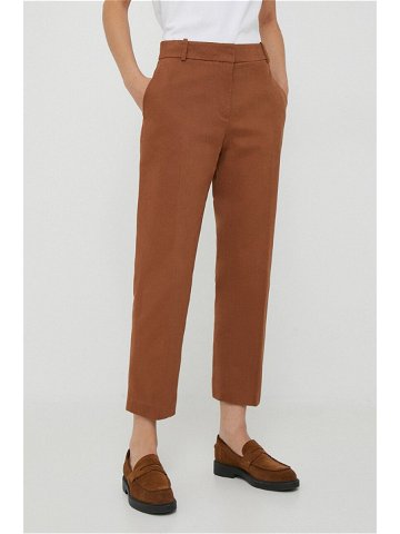 Kalhoty Tommy Hilfiger dámské hnědá barva jednoduché high waist