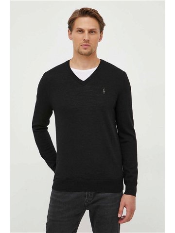 Vlněný svetr Polo Ralph Lauren pánský černá barva lehký
