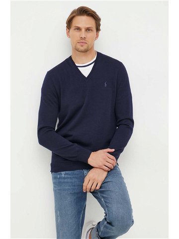 Vlněný svetr Polo Ralph Lauren pánský tmavomodrá barva lehký