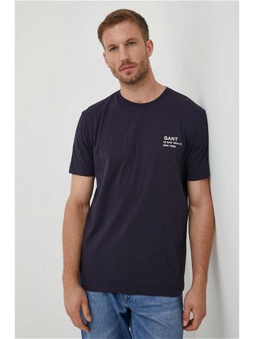 Bavlněné tričko Gant tmavomodrá barva s aplikací