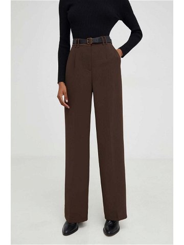 Kalhoty Answear Lab dámské hnědá barva jednoduché high waist