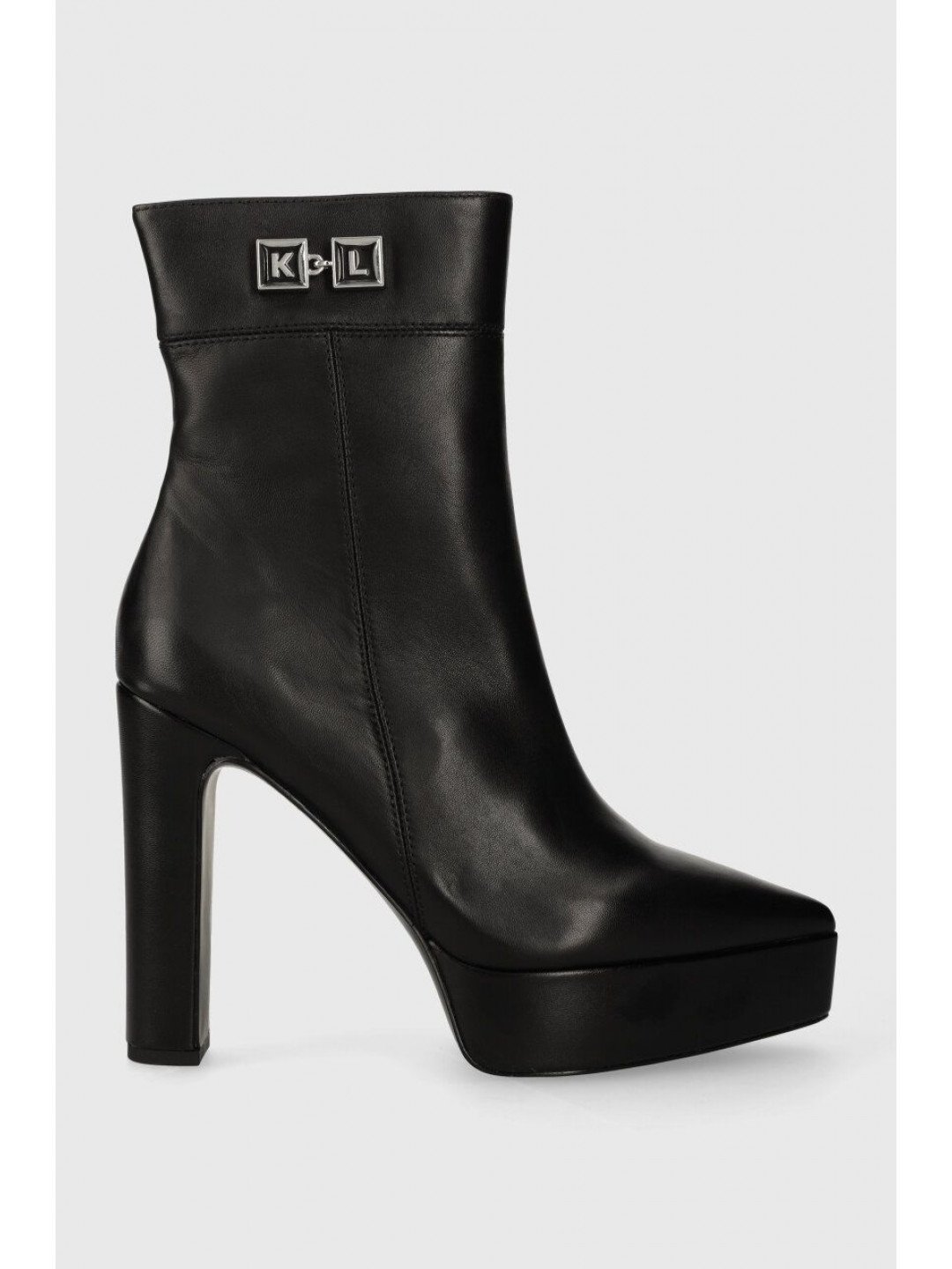 Kožené kotníkové boty Karl Lagerfeld SOIREE PLATFORM dámské černá barva na podpatku KL31760