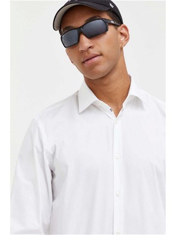 Bavlněná košile HUGO bílá barva slim s klasickým límcem