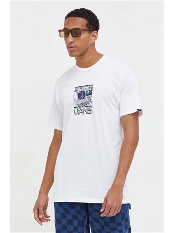 Bavlněné tričko Vans bílá barva s potiskem