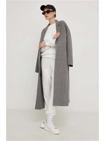 Vlněný kabát Answear Lab šedá barva přechodný oversize