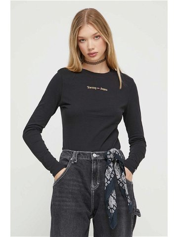 Bavlněné tričko s dlouhým rukávem Tommy Jeans černá barva DW0DW16439