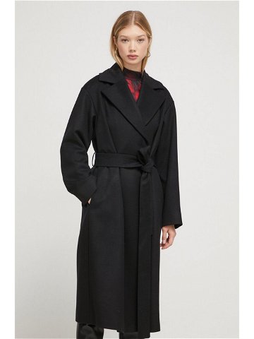 Vlněný kabát HUGO černá barva přechodný