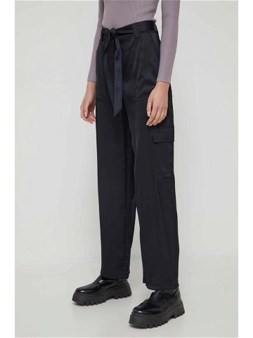 Kalhoty Abercrombie & Fitch dámské černá barva široké high waist