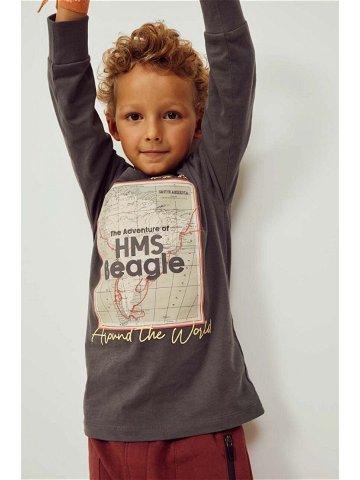 Dětské bavlněné tričko s dlouhým rukávem zippy šedá barva s potiskem
