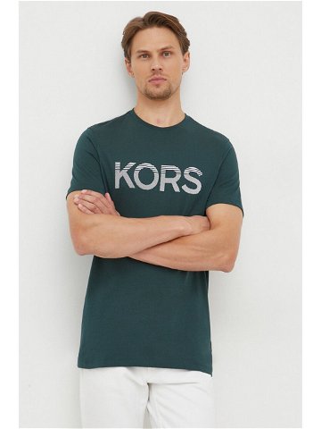 Bavlněné tričko Michael Kors zelená barva s potiskem