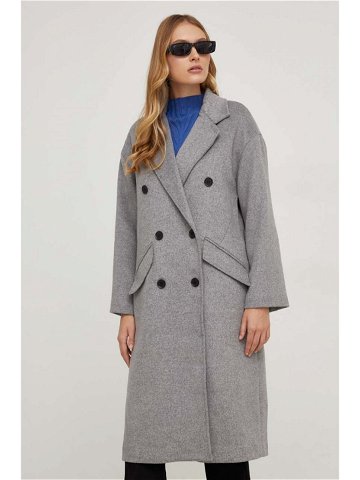 Kabát s vlnou Answear Lab šedá barva přechodný oversize