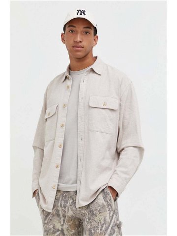 Košile Abercrombie & Fitch béžová barva relaxed s klasickým límcem