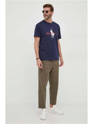 Bavlněné tričko Polo Ralph Lauren tmavomodrá barva s potiskem