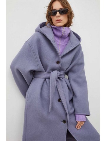 Vlněný kabát Samsoe Samsoe fialová barva přechodný oversize