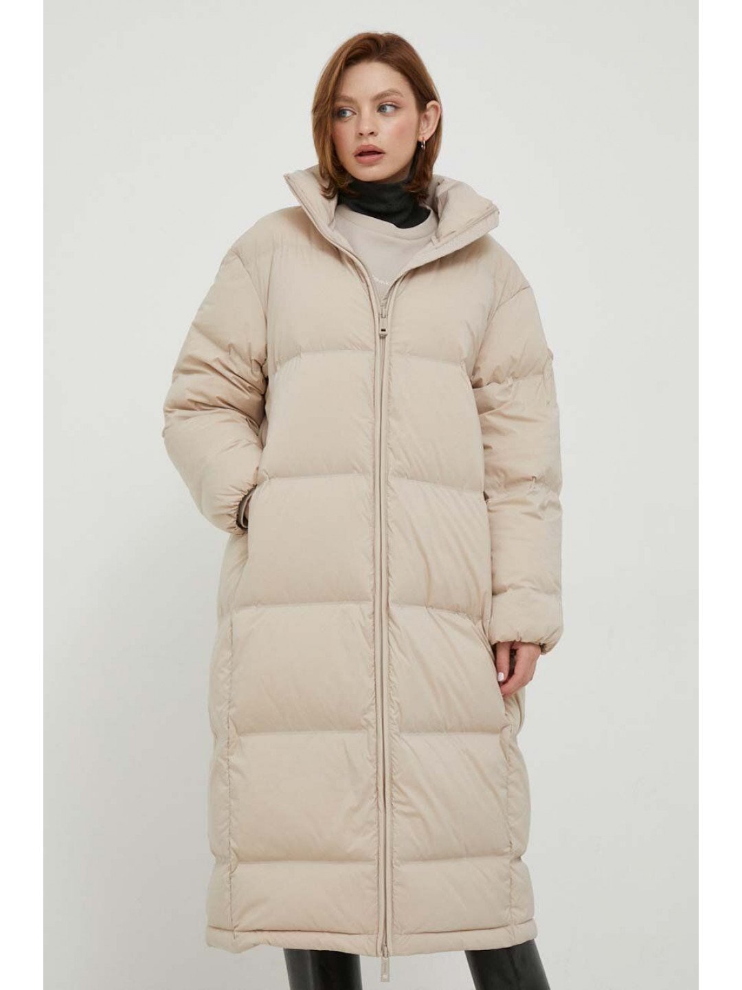 Péřová bunda Calvin Klein dámská béžová barva zimní oversize
