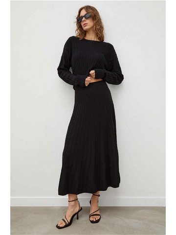 Vlněná sukně BA & SH černá barva midi áčková
