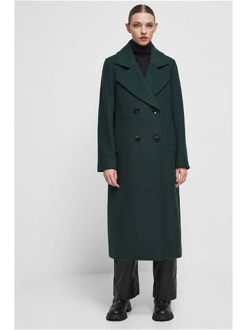 Vlněný kabát Medicine zelená barva přechodný dvouřadový