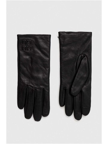Kožené rukavice HUGO dámské černá barva