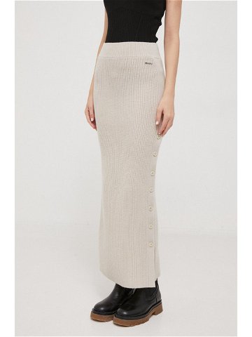 Vlněná sukně Calvin Klein béžová barva maxi pouzdrová