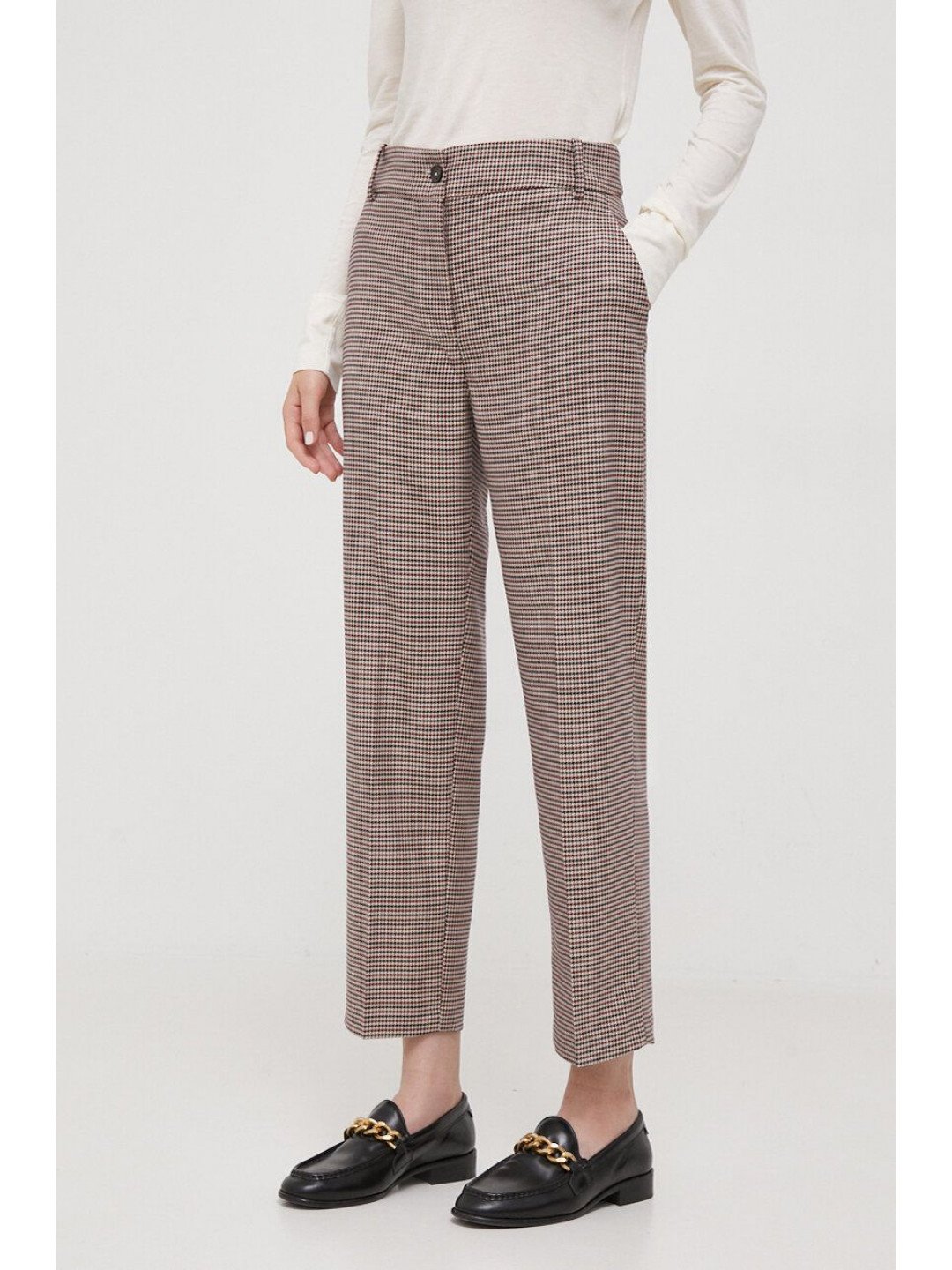 Kalhoty Tommy Hilfiger dámské béžová barva střih chinos high waist