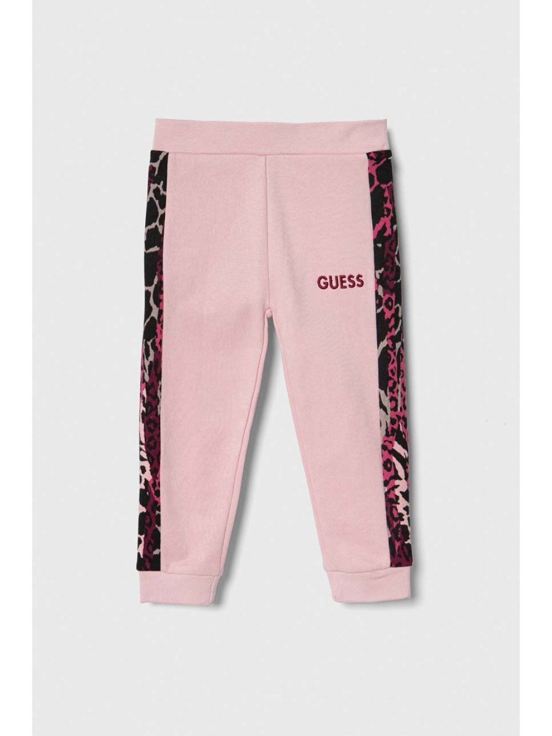 Dětské bavlněné tepláky Guess růžová barva