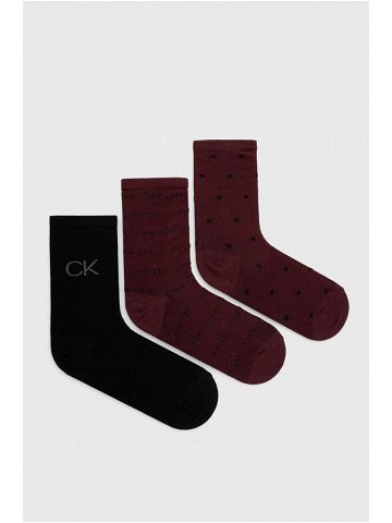 Ponožky Calvin Klein 3-pack dámské vínová barva