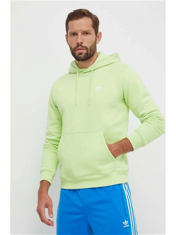 Mikina adidas Originals pánská zelená barva s kapucí hladká