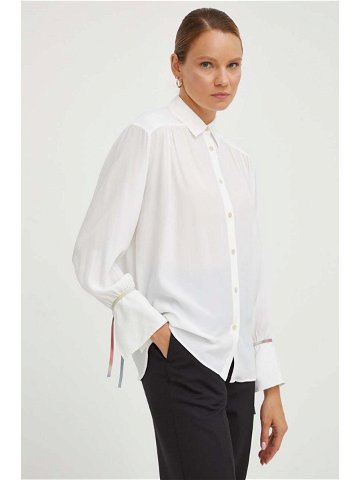 Košile s příměsí hedvábí PS Paul Smith béžová barva relaxed s klasickým límcem