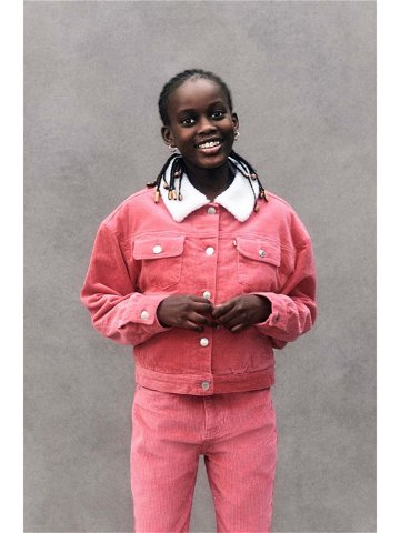 Dětská riflová bunda Levi s růžová barva