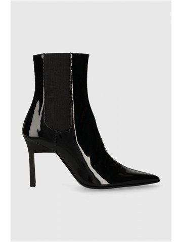 Kožené kotníkové boty Calvin Klein GEO STILETTO CHELSEA BOOT 90-PAT dámské černá barva na podpatku HW0HW01809