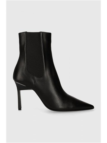 Kožené kotníkové boty Calvin Klein GEO STILETTO CHELSEA BOOT 90 dámské černá barva na podpatku HW0HW01708