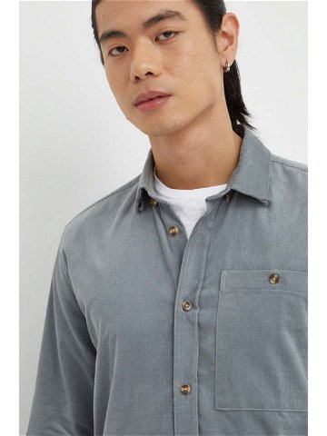 Košile Bruuns Bazaar šedá barva regular s límečkem button-down