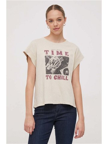 Bavlněné tričko Pepe Jeans Camila béžová barva