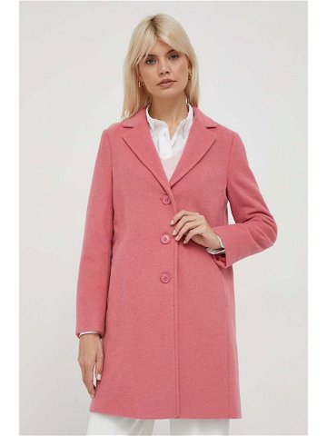 Vlněný kabát United Colors of Benetton růžová barva přechodný