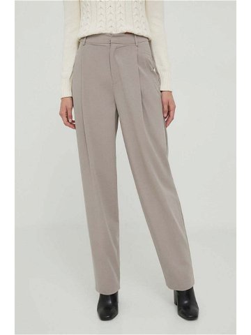 Kalhoty s příměsí vlny Sisley béžová barva jednoduché high waist