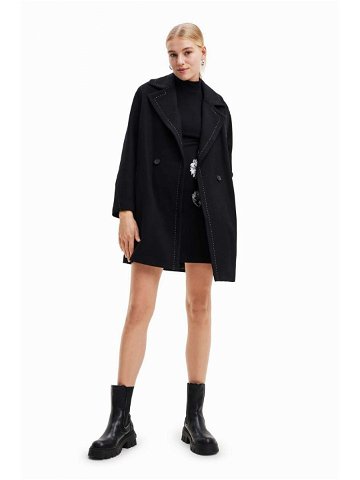 Kabát Desigual 23WWEWAU WOMAN WOVEN OVERCOAT dámský černá barva přechodný dvouřadový