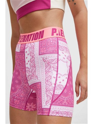 Tréninkové šortky P E Nation Norwood růžová barva vzorované high waist