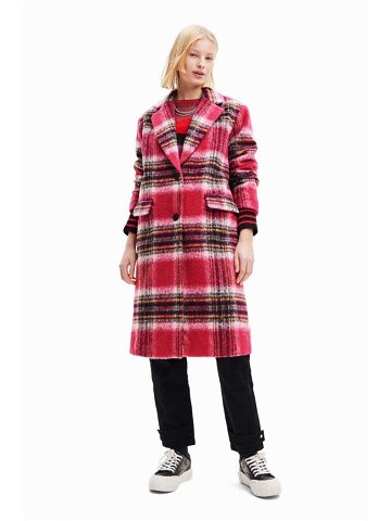 Kabát Desigual 23WWEWAD WOMAN WOVEN OVERCOAT dámský růžová barva přechodný dvouřadový