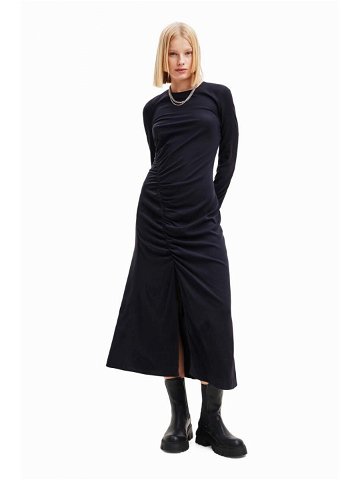 Šaty Desigual 23WWVWA0 WOMAN WOVEN DRESS LONG SLEEVE černá barva midi