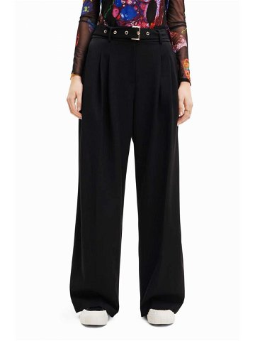 Kalhoty Desigual 23WWPW24 WOMAN WOVEN LONG TROUSERS dámské černá barva široké medium waist