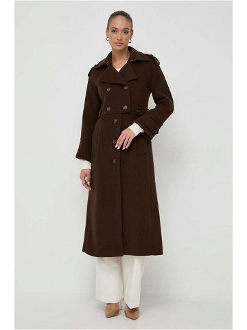 Vlněný kabát Ivy Oak hnědá barva přechodný dvouřadový