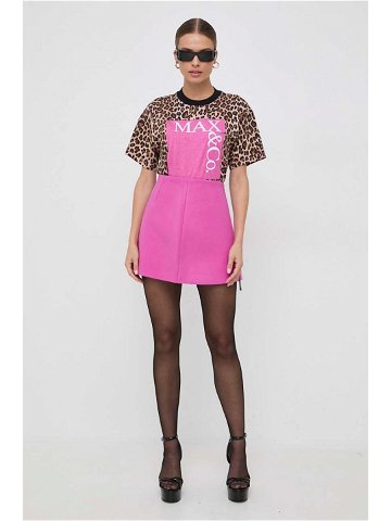 Vlněná sukně MAX & Co růžová barva mini pouzdrová