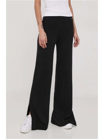 Kalhoty s příměsí vlny Calvin Klein černá barva široké high waist