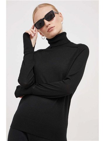Vlněný svetr Calvin Klein dámský černá barva lehký s golfem