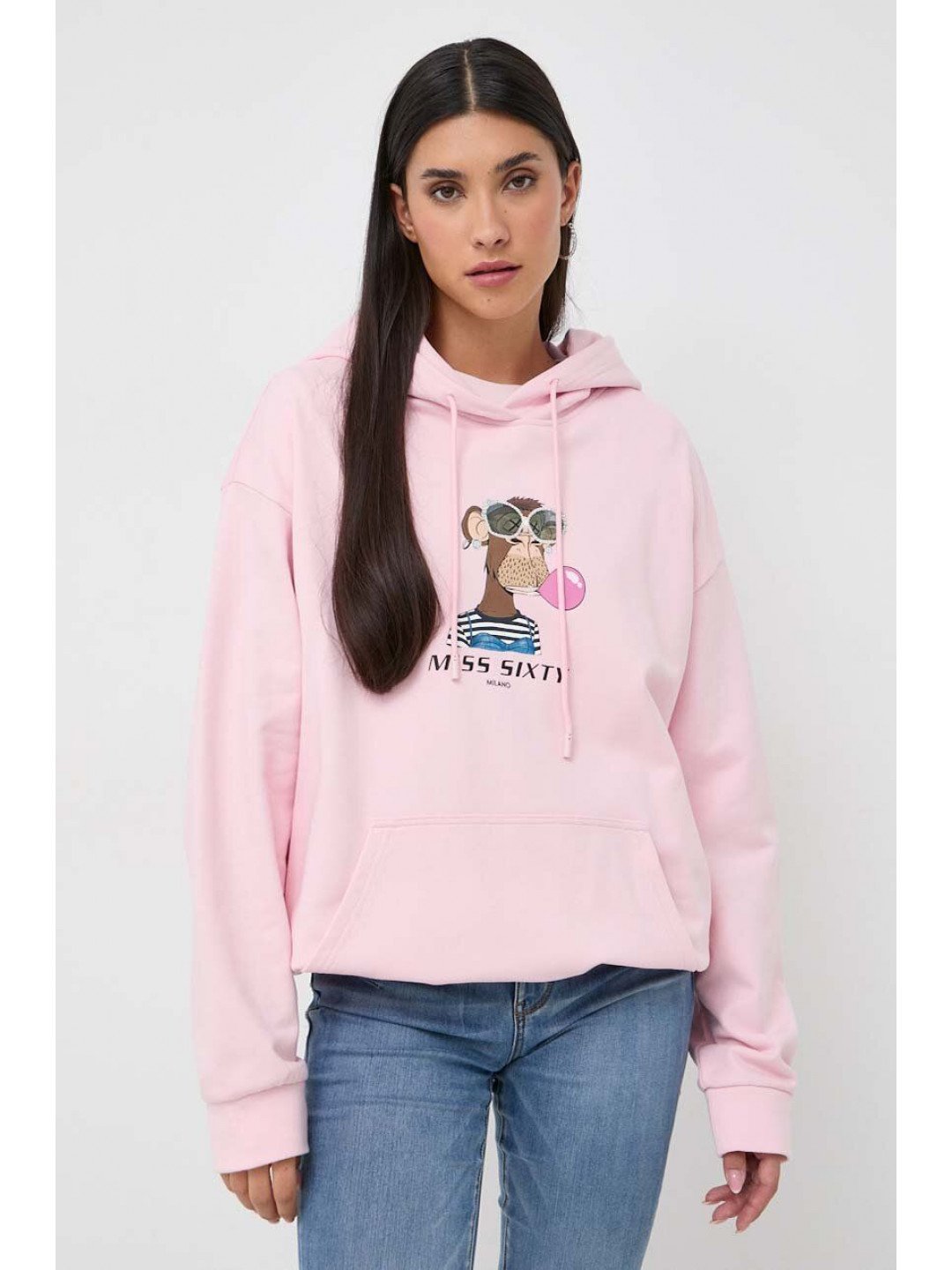 Bavlněná mikina Miss Sixty dámská růžová barva s kapucí s potiskem