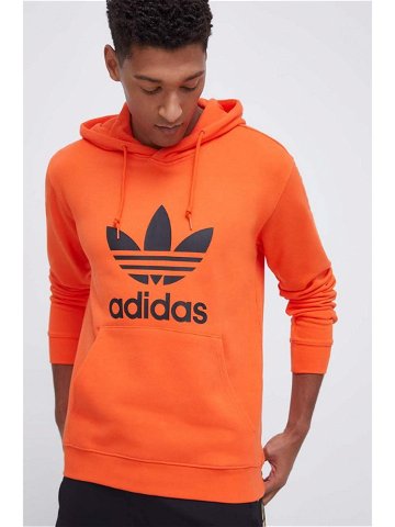 Bavlněná mikina adidas Originals pánská oranžová barva s kapucí s potiskem