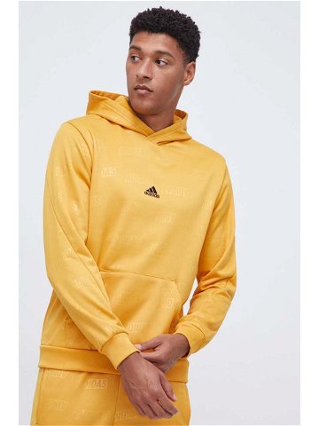 Mikina adidas pánská žlutá barva s kapucí vzorovaná