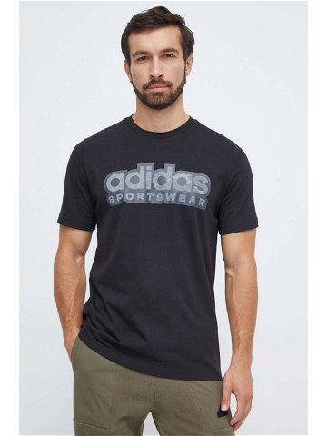 Bavlněné tričko adidas černá barva s potiskem