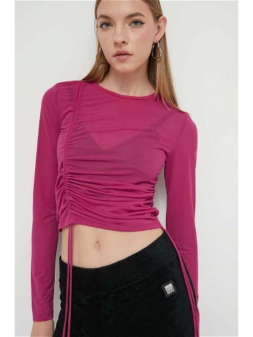 Tričko s dlouhým rukávem HUGO růžová barva