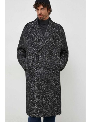 Kabát Calvin Klein pánský černá barva přechodný dvouřadový
